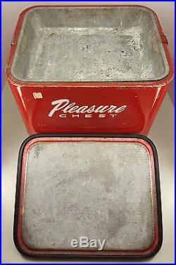 Nice! Vintage Red Metal PLEASURE CHEST COOLER 1950s Like Coca-Cola Retro Ice Box