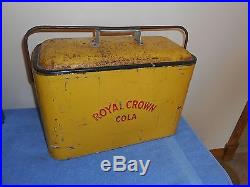 Old Yellow & Red Royal Crown Cola Small Metal Cooler Soda Advertising