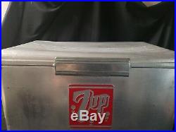 ORIGINAL VINTAGE ADVERTISING METAL 7UP COOLER SODA POP ALUMINUM WithTRAY