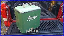 Old Antique Vintage Pleasure Chest Metal Ice Picnic Car Cooler RARE Green Color