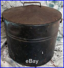 Old Vtg Antique Copper Wash Tub Kettle Round Metal LID Top Handle Bucket Cooler