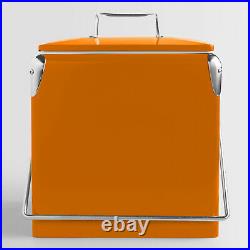 Orange Retro Drink Cooler Chest Steel & Aluminum Metal Locking Lid Carry Handle