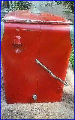 Original Vintage Coca-Cola Red Metal Cooler with Bottle Opener. Made in U. S. A