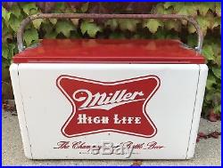 Original Vintage Mid Century Embossed Metal Miller High Life Beer Picnic Cooler