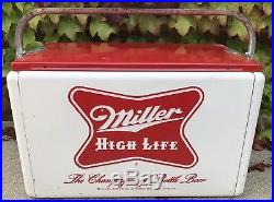 Original Vintage Mid Century Embossed Metal Miller High Life Beer Picnic Cooler