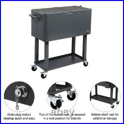 Outdoor 80QT Rolling Party Iron Cooler Cart Ice Bee Chest With Wheels, Shelf