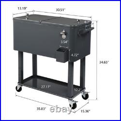 Outdoor 80QT Rolling Party Iron Cooler Cart Ice Bee Chest With Wheels, Shelf