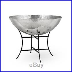 Outdoor Hammered Aluminum Metal Beverage Bowl Tub Patio Cooler With Stand
