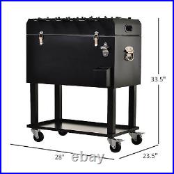 Outdoor Portable Beverage Cooler Ice Chest with Wheels Patio Rolling Box Cart