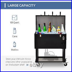 Outdoor Portable Beverage Cooler Ice Chest with Wheels Patio Rolling Box Cart