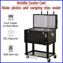 Outdoor Portable Beverage Cooler Ice Chest with Wheels Patio Rolling Box Cart