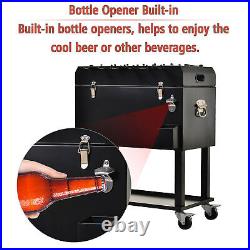 Outdoor Portable Beverage Cooler Ice Chest with Wheels Patio Rolling Box Cart