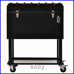 Outdoor Portable Beverage Cooler Ice Chest with Wheels Patio Rolling Box Cart