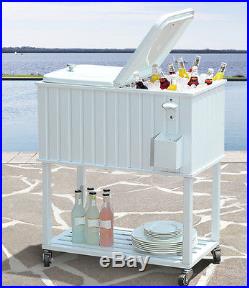 Outdoor Rolling Patio Cooler Party Metal White 60 Qt