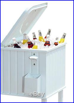 Outdoor Rolling Patio Cooler Party Metal White 60 Qt