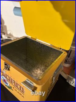 Pacifico Clara Beer Metal Cooler Ice Chest Bottle Opener 14x13x18 Yellow