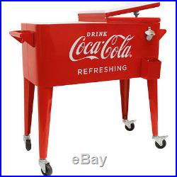 Patio Cooler Cart Party Drink Water Can Red Ice Rolling Outdoor Bar Retro Steel
