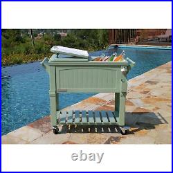 Patio Cooler Rolling Ice Chest Sage Green 80 Qt with Opener Holds 110 Cans Metal