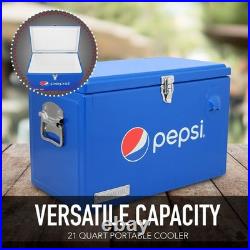Pepsi 21-Quart Ice Chest, Small Portable Cooler, Hard-Sided Steel Metal Coole Pepsi 21-Quart Ice Chest, Small Portable Cooler, Hard-Sided Steel Metal Coole