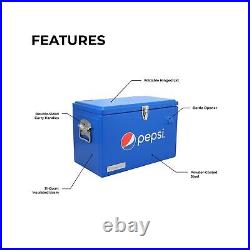 Pepsi 21-Quart Ice Chest, Small Portable Cooler, Hard-Sided Steel Metal Coole