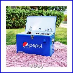 Pepsi 21-Quart Ice Chest, Small Portable Cooler, Hard-Sided Steel Metal Coole