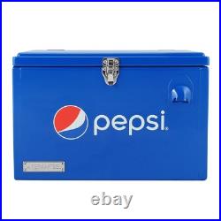 Pepsi 21-Quart Steel Cooler, Portable Ice Chest, Hard-Sided Metal with Bottle Open