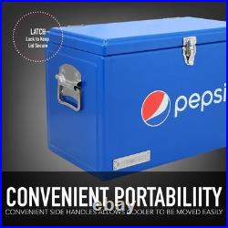 Pepsi 21-Quart Steel Cooler, Portable Ice Chest, Hard-Sided Metal with Bottle Open