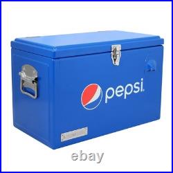 Pepsi 21-Quart Steel Cooler, Portable Ice Chest, Hard-Sided Metal with Bottle Open