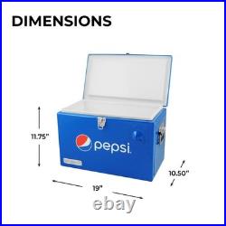 Pepsi 21-Quart Steel Cooler, Portable Ice Chest, Hard-Sided Metal with Bottle Open