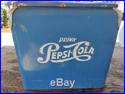 Pepsi-Cola Soda Ice Box Chest Picnic Cooler Embossed Metal Old Vintage