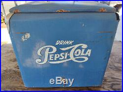 Pepsi-Cola Soda Ice Box Chest Picnic Cooler Embossed Metal Old Vintage