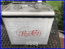 Pepsi Cola Vintage 1950's Metal Aluminum Drink Cooler Ice Chest Retro Silver