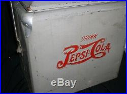 Pepsi Cola vintage Large Grey withRed Letters Metal Ice Box Cooler18x 18x 12
