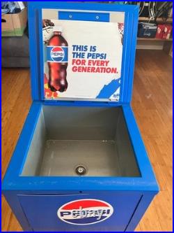 Pepsi Metal Rolling Cooler on Wheels Retro Style Ice Chest with Lid & Shelf