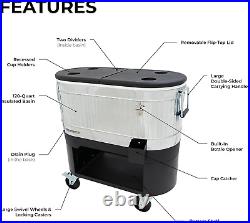 Permasteel 120-Qt Rolling Ice Chest, Portable Patio Party Bar Drink Cooler Cart