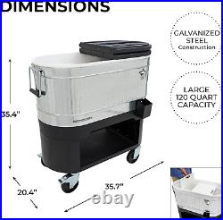 Permasteel 120-Qt Rolling Ice Chest, Portable Patio Party Bar Drink Cooler Cart