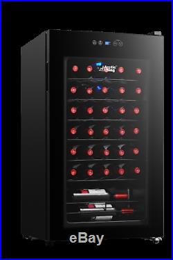 Premium 34-Bottle Wine Cooler Touch Control LED Lighting Slide Out Shelves Black
