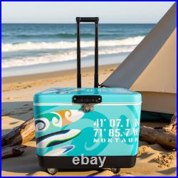 Premium 54Qt Rolling Cooler Stainless Steel Ice Chest for Camping Picnic BBQs