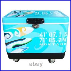 Premium 54Qt Rolling Cooler Stainless Steel Ice Chest for Camping Picnic BBQs
