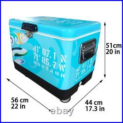 Premium 54Qt Rolling Cooler Stainless Steel Ice Chest for Camping Picnic BBQs