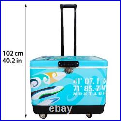 Premium 54Qt Rolling Cooler Stainless Steel Ice Chest for Camping Picnic BBQs