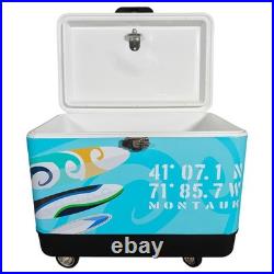 Premium 54Qt Rolling Cooler Stainless Steel Ice Chest for Camping Picnic BBQs