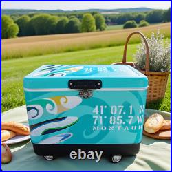 Premium 54Qt Rolling Cooler Stainless Steel Ice Chest for Camping Picnic BBQs