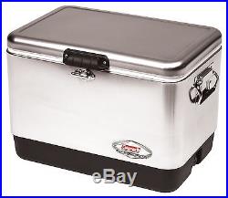 Pro Stainless Steel 54 Quart Steel Belted Cooler Ice Chest Leakproof Drain Plug