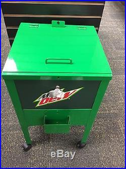 Promotional Mountain Dew Store Display Cooler On Wheels Rare Metal