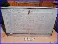 RARE Antique LAWCO WINDOW REFRIDGERATOR Ice Box Metal Tin Cooler Early 1900s