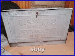 RARE Antique LAWCO WINDOW REFRIDGERATOR Ice Box Metal Tin Cooler Early 1900s