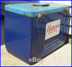 RARE Antique Vintage Blue Metal Toolbox-Style Hamm's Beer Cooler