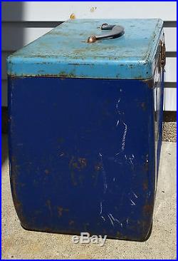 RARE Antique Vintage Blue Metal Toolbox-Style Hamm's Beer Cooler