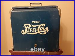 RARE DOUBLE DOT Vintage 1950s Drink Pepsi Cola Blue Metal Ice Cooler Chest